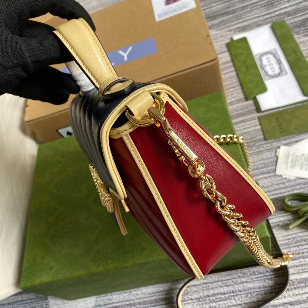 Gucci 583571 GG Marmont Multicolour mini top handle bag Navy and Wine Red