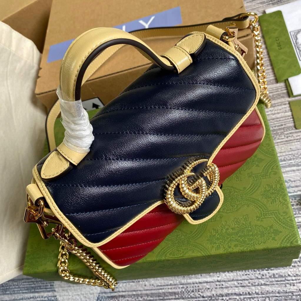Gucci 583571 GG Marmont Multicolour mini top handle bag Navy and Wine Red