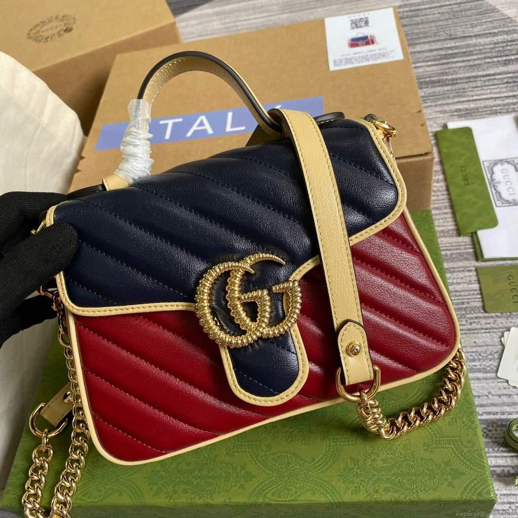 Gucci 583571 GG Marmont Multicolour mini top handle bag Navy and Wine Red