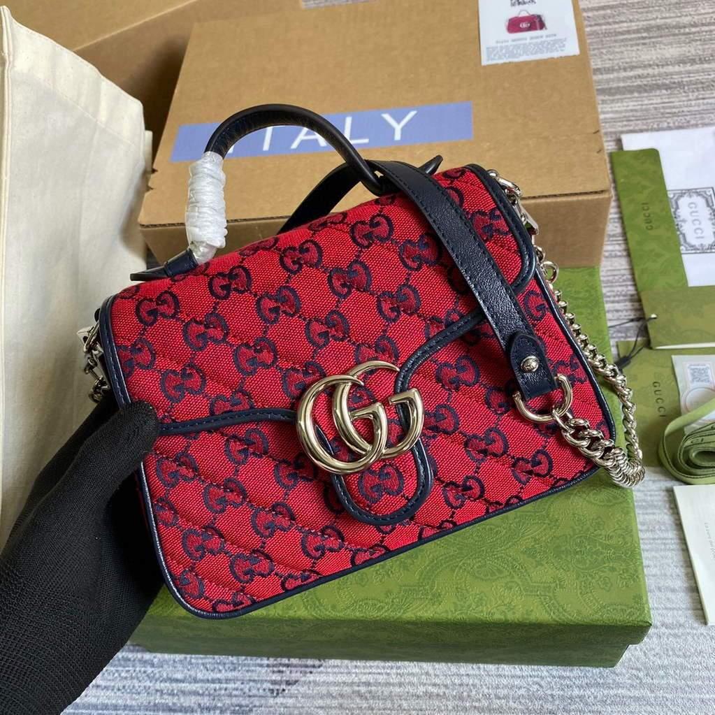 Gucci 583571 GG Marmont Multicolour mini top handle bag Red