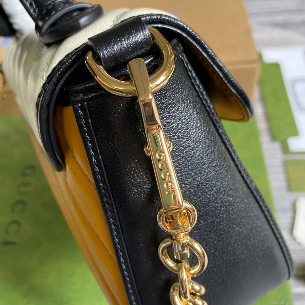 Gucci 583571 GG Marmont Multicolour mini top handle bag Yellow and White