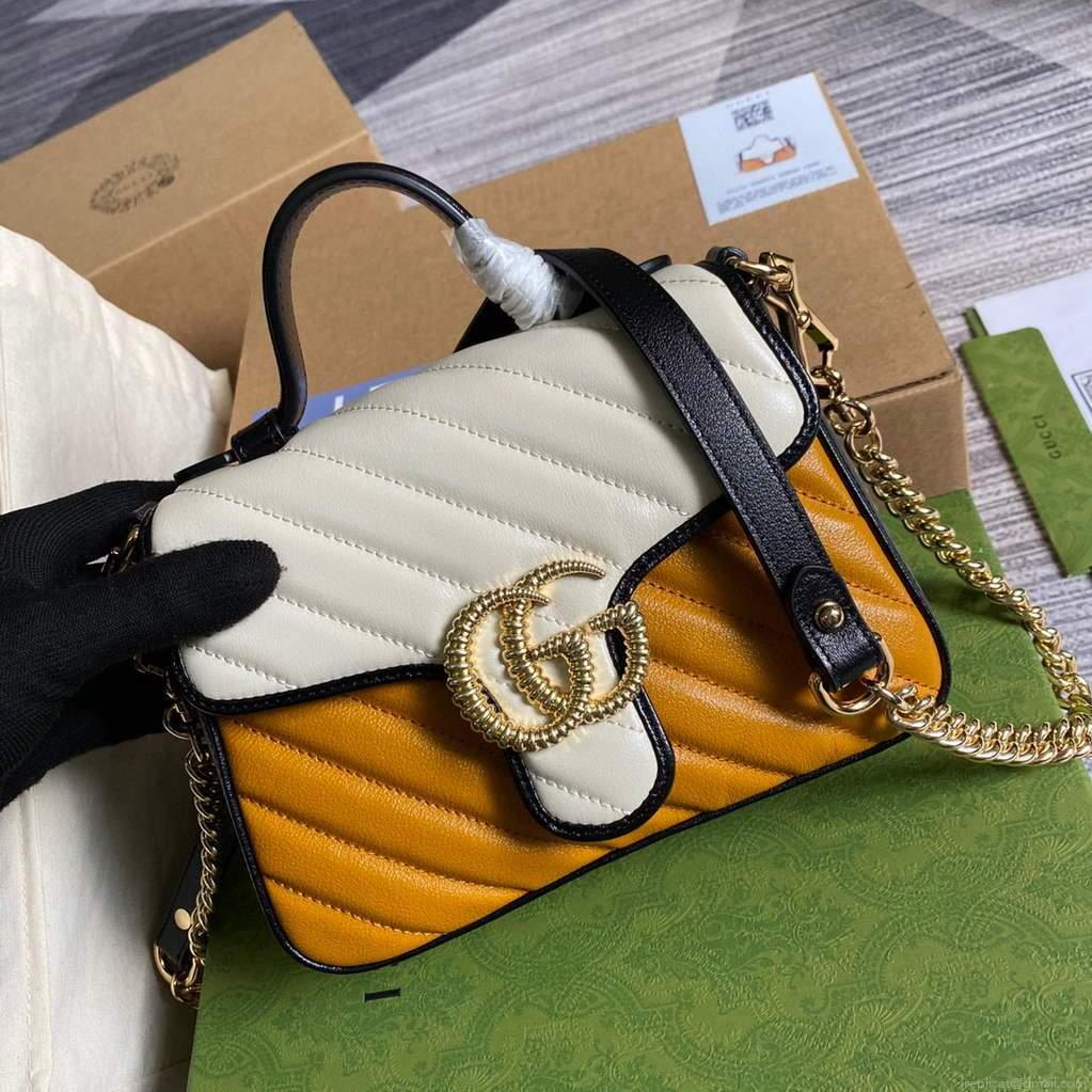 Gucci 583571 GG Marmont Multicolour mini top handle bag Yellow and White
