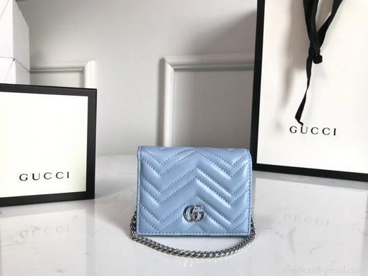 Gucci 625693 GG Marmont Card Case Wallet Blue