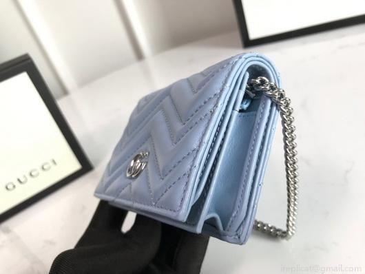 Gucci 625693 GG Marmont Card Case Wallet Blue