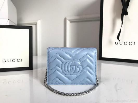 Gucci 625693 GG Marmont Card Case Wallet Blue