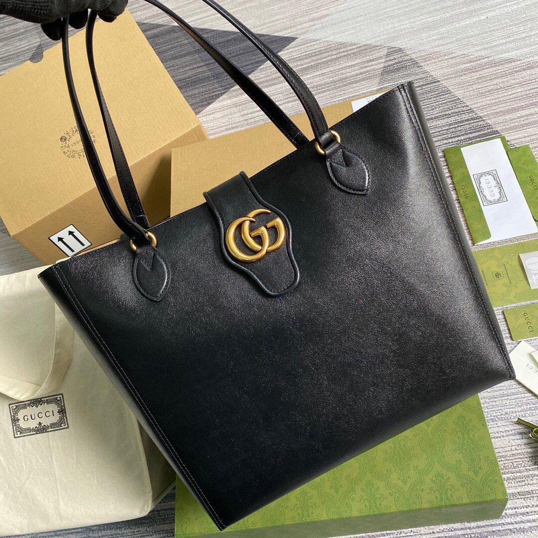 Gucci 649577 Medium Tote With Double G Black Leather