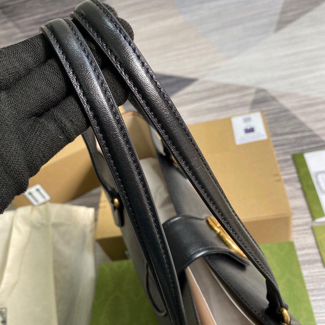 Gucci 649577 Medium Tote With Double G Black Leather