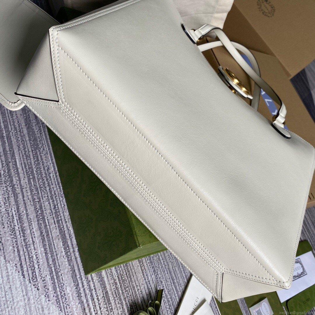 Gucci 649577 Medium Tote With Double G White Leather