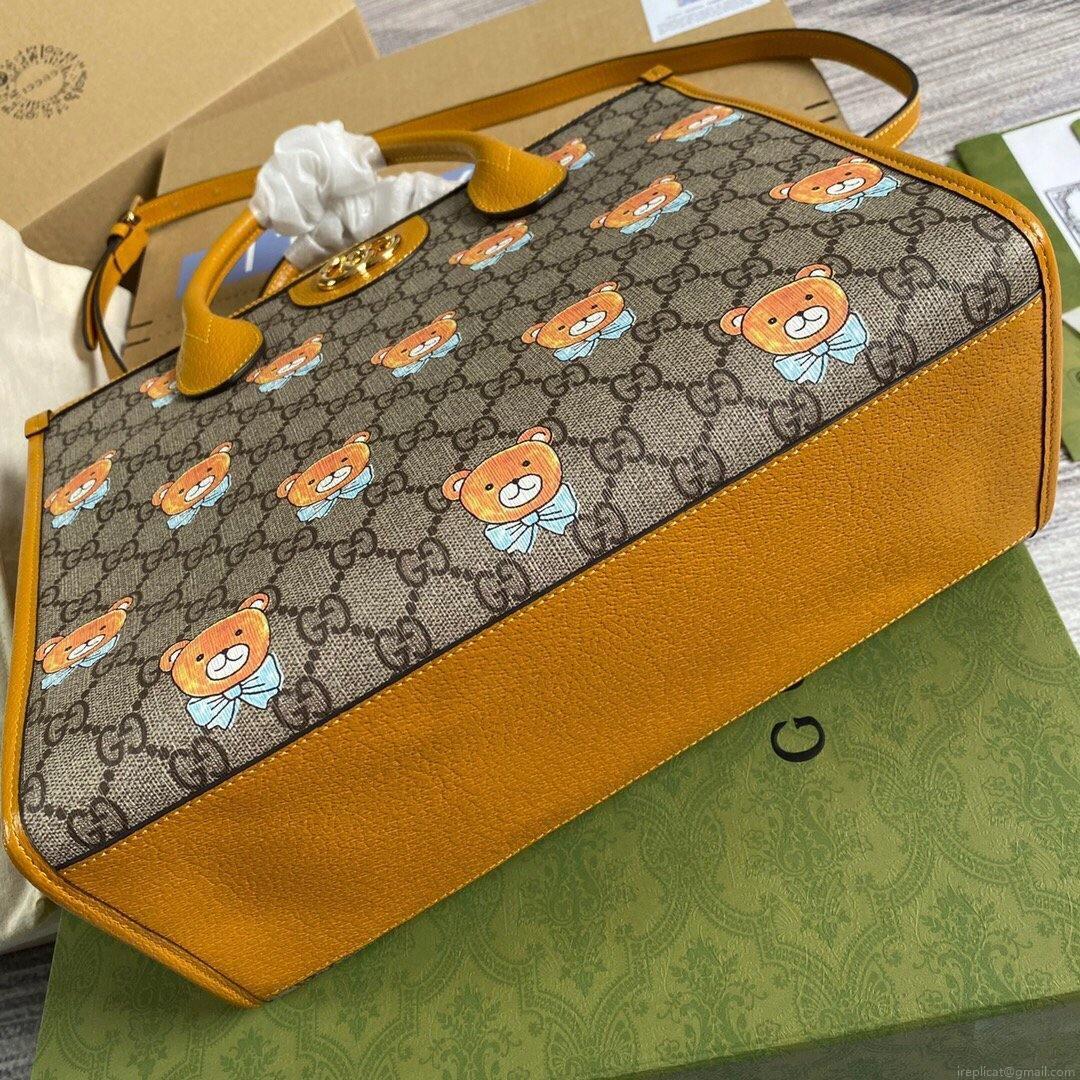 Gucci 660531 GG KAI Cooperation Teddy Bear Tote Bag Tan