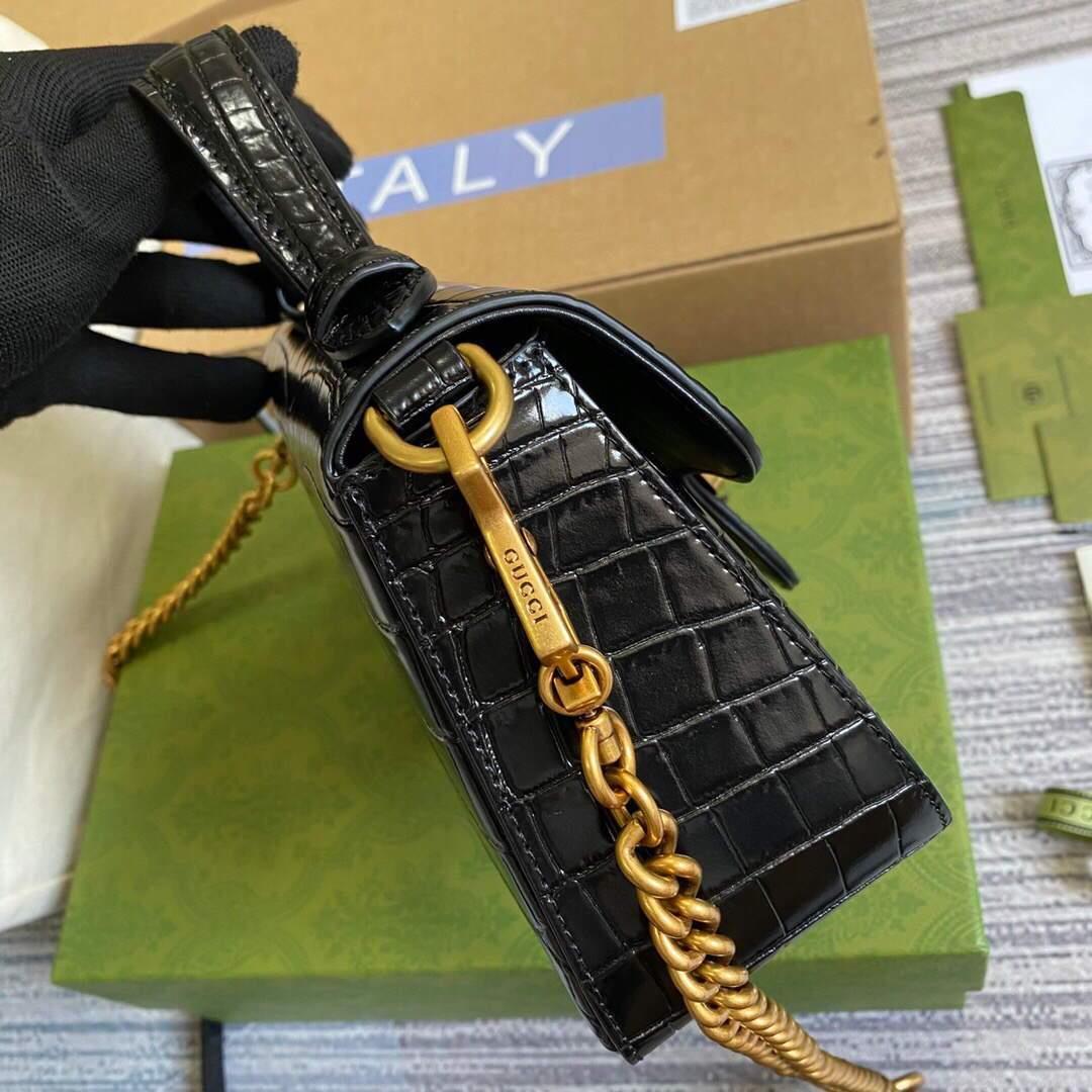 Gucci ‎547260 GG Marmont Mini Crocodile Pattern Top Handle Bag Black