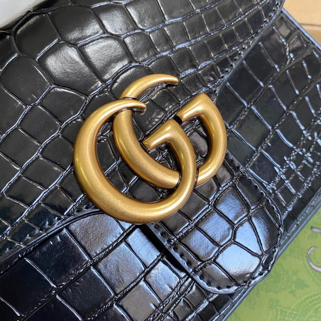 Gucci ‎547260 GG Marmont Mini Crocodile Pattern Top Handle Bag Black