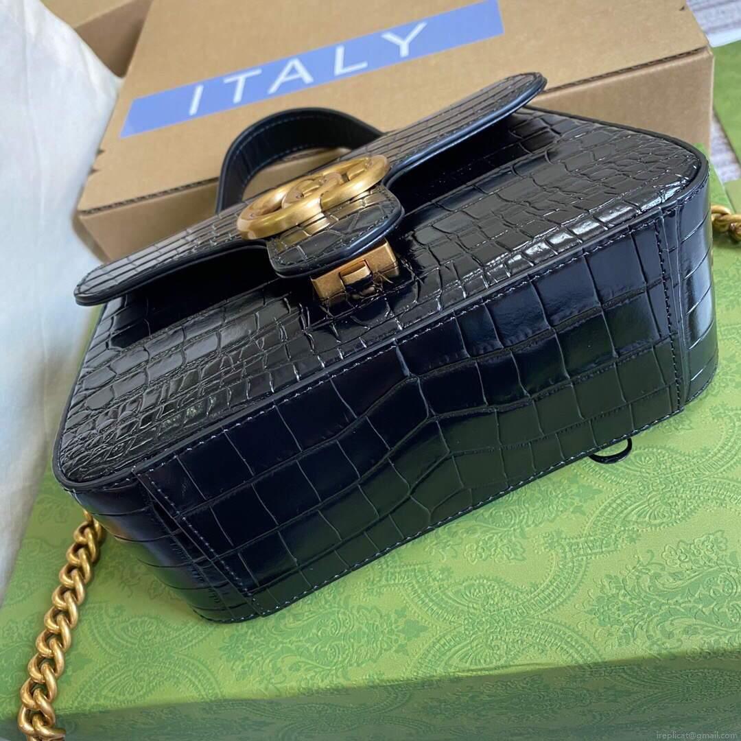 Gucci ‎547260 GG Marmont Mini Crocodile Pattern Top Handle Bag Black