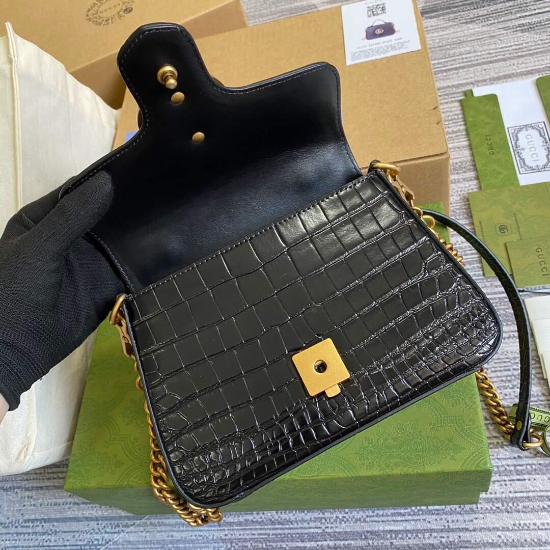 Gucci ‎547260 GG Marmont Mini Crocodile Pattern Top Handle Bag Black