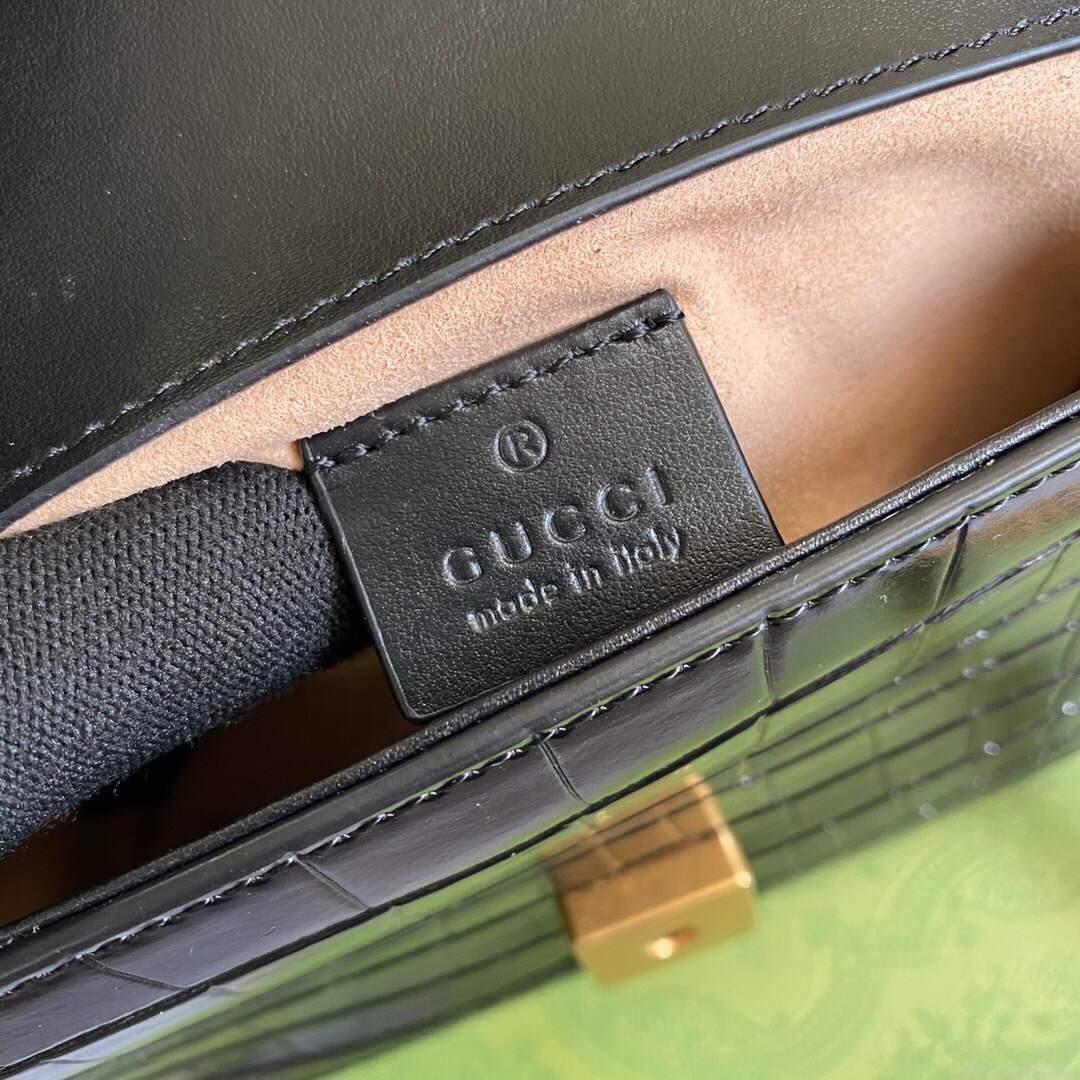 Gucci ‎547260 GG Marmont Mini Crocodile Pattern Top Handle Bag Black