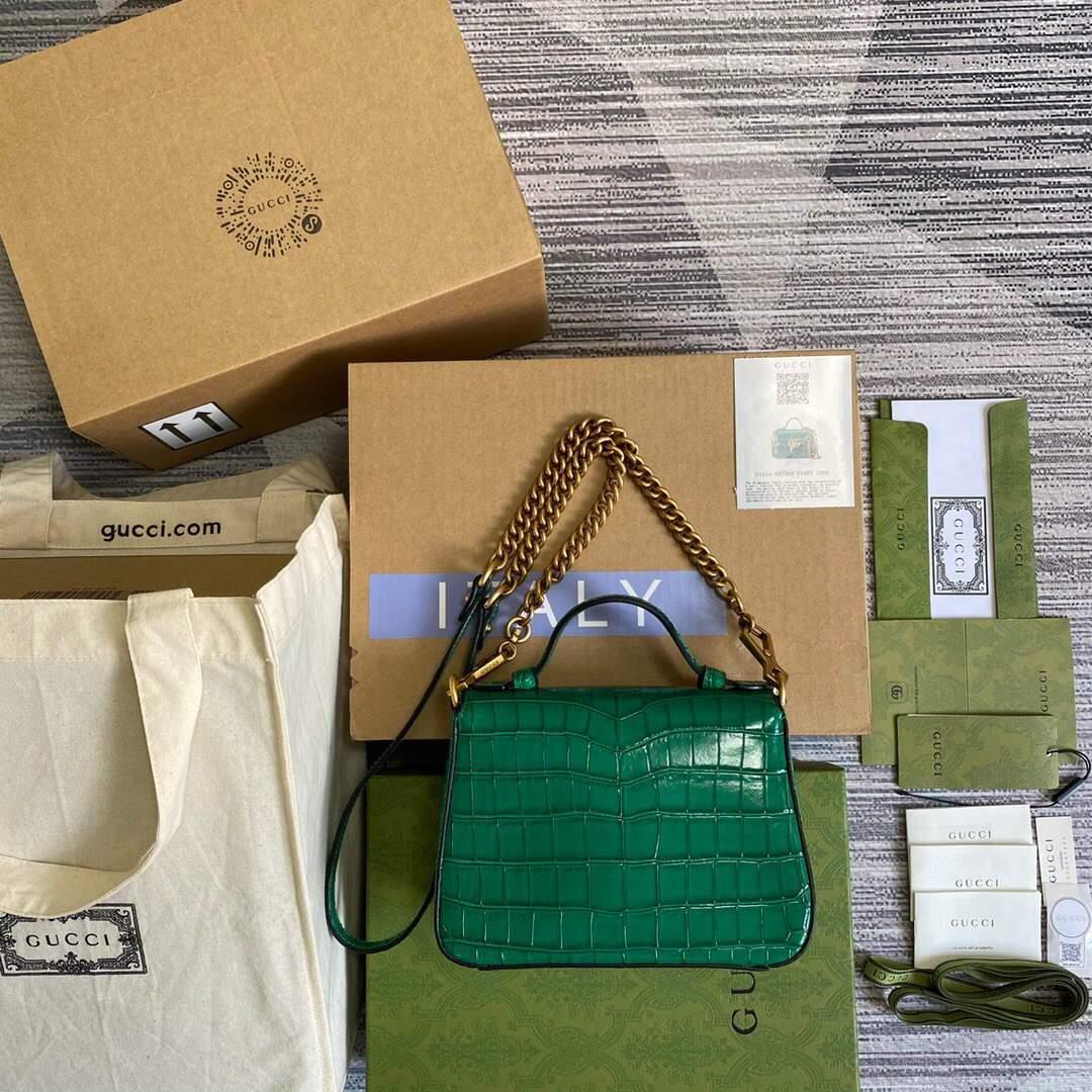 Gucci ‎547260 GG Marmont Mini Crocodile Pattern Top Handle Bag Green