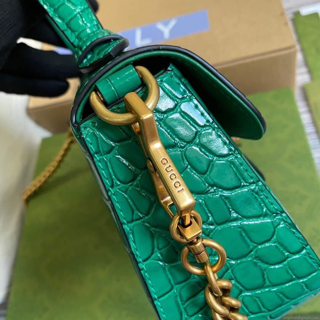 Gucci ‎547260 GG Marmont Mini Crocodile Pattern Top Handle Bag Green