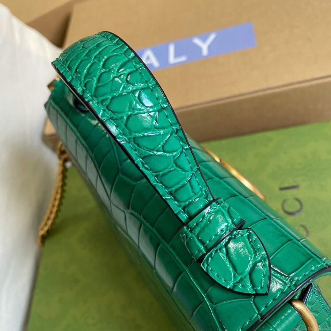 Gucci ‎547260 GG Marmont Mini Crocodile Pattern Top Handle Bag Green