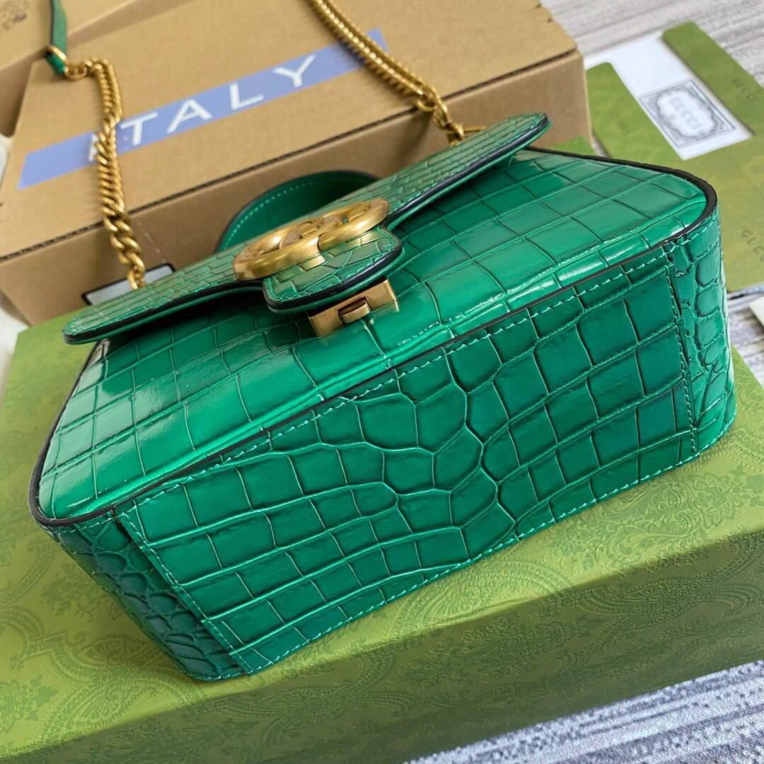 Gucci ‎547260 GG Marmont Mini Crocodile Pattern Top Handle Bag Green