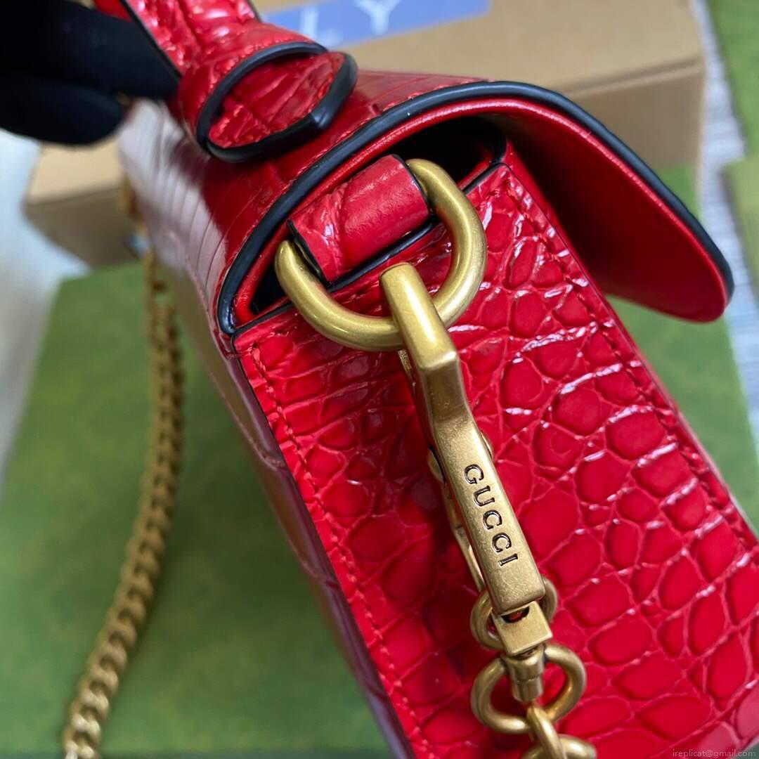 Gucci ‎547260 GG Marmont Mini Crocodile Pattern Top Handle Bag Red