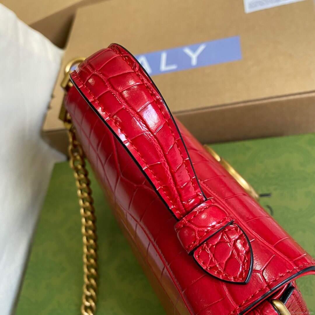 Gucci ‎547260 GG Marmont Mini Crocodile Pattern Top Handle Bag Red