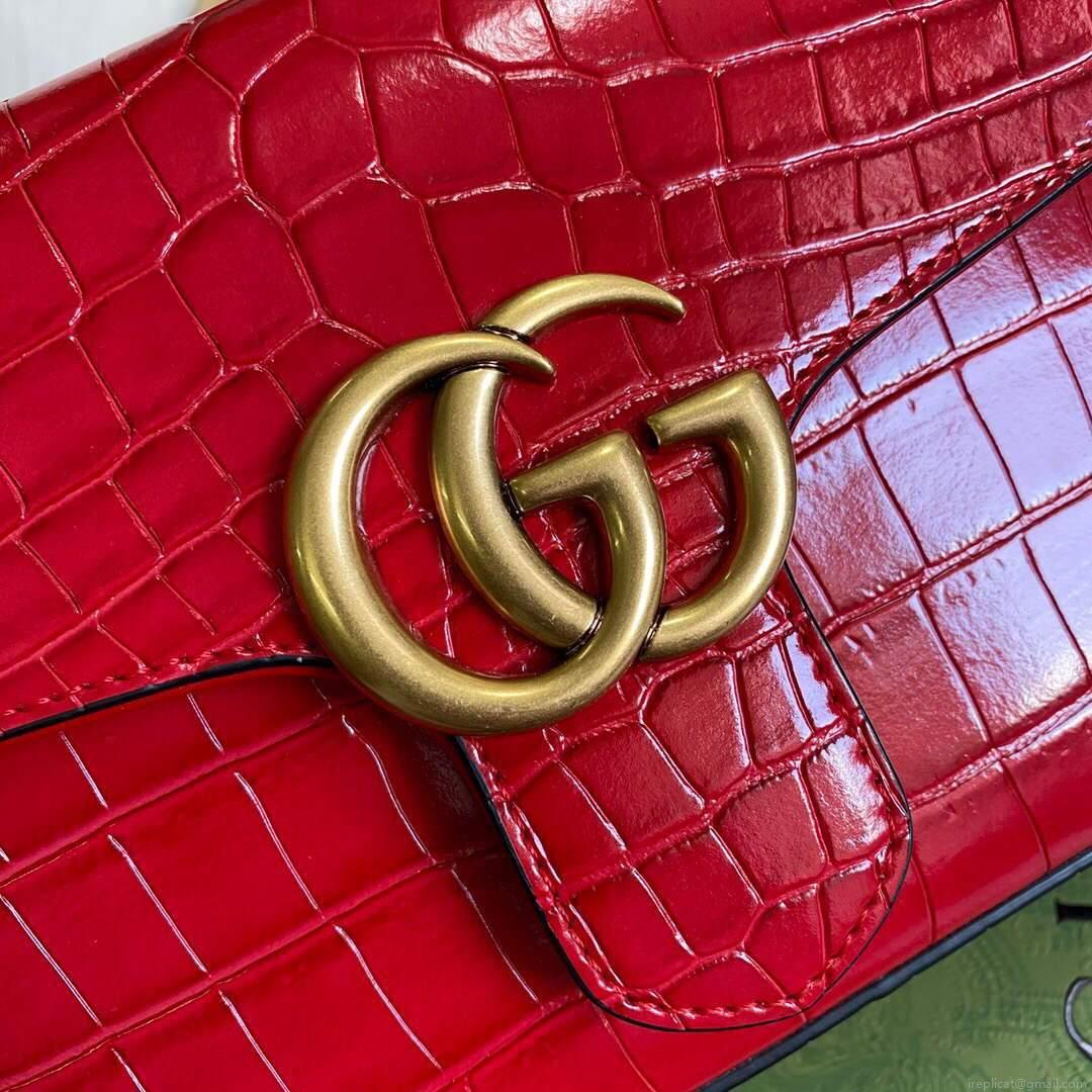 Gucci ‎547260 GG Marmont Mini Crocodile Pattern Top Handle Bag Red