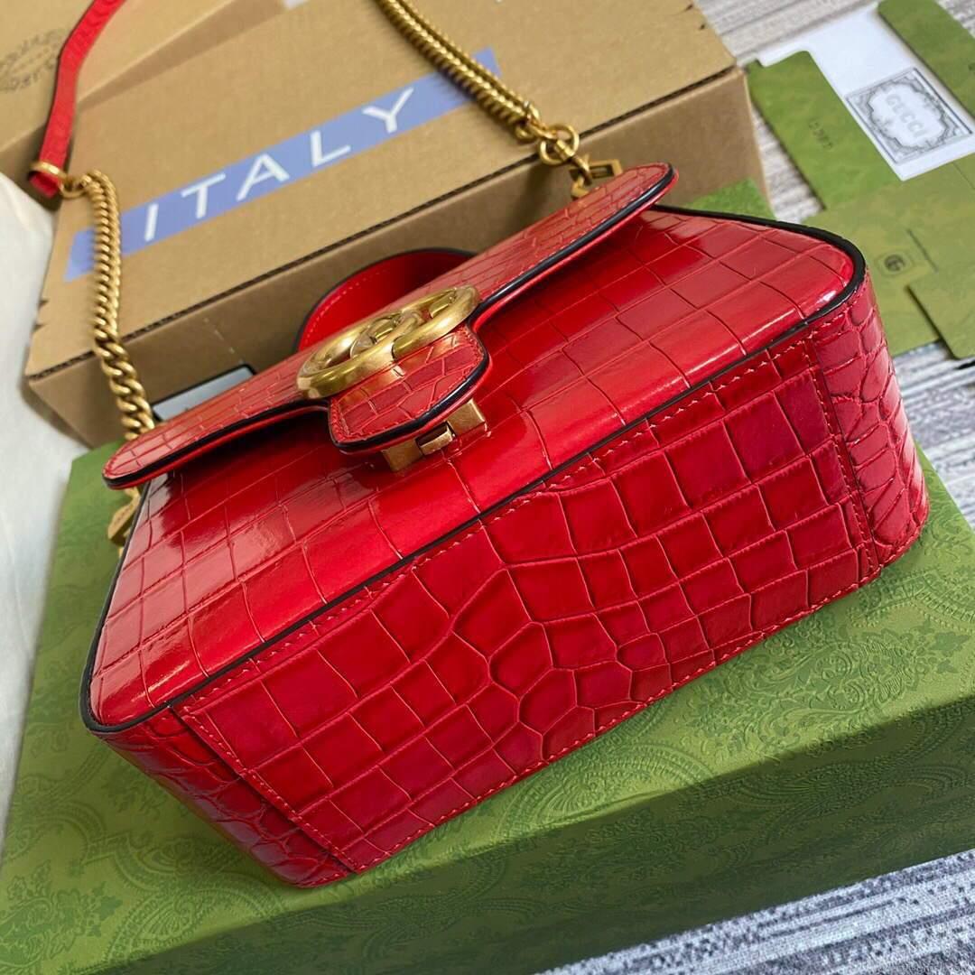 Gucci ‎547260 GG Marmont Mini Crocodile Pattern Top Handle Bag Red
