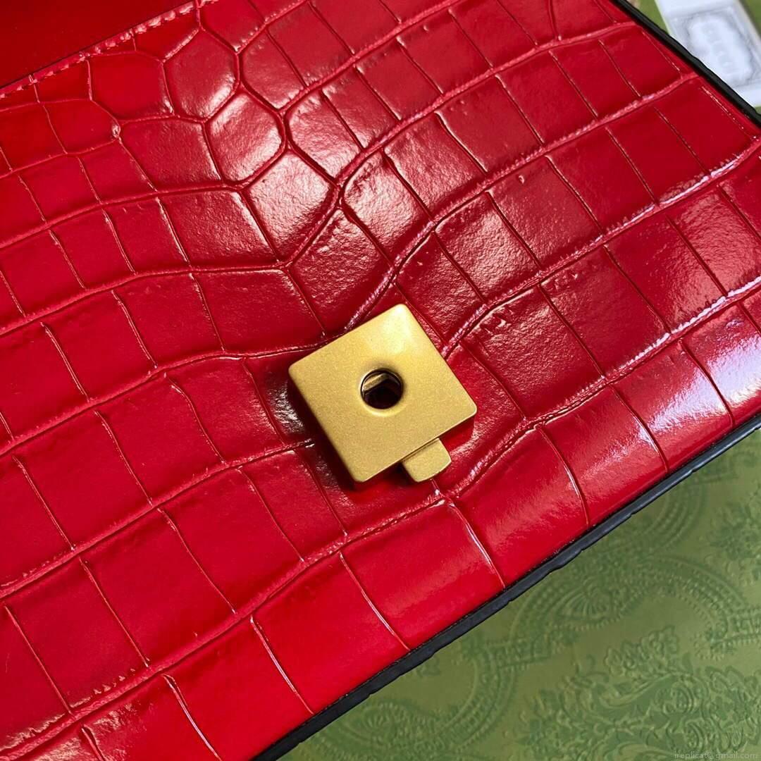 Gucci ‎547260 GG Marmont Mini Crocodile Pattern Top Handle Bag Red