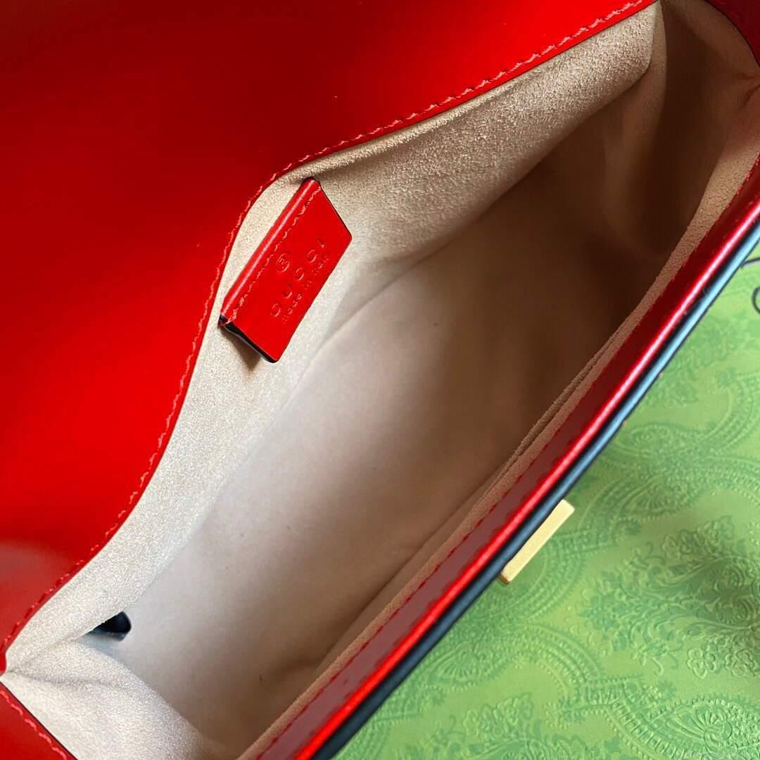 Gucci ‎547260 GG Marmont Mini Crocodile Pattern Top Handle Bag Red