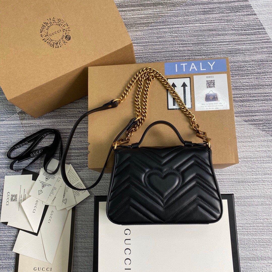 Gucci ‎547260 GG Marmont Mini Top Handle Bag Black