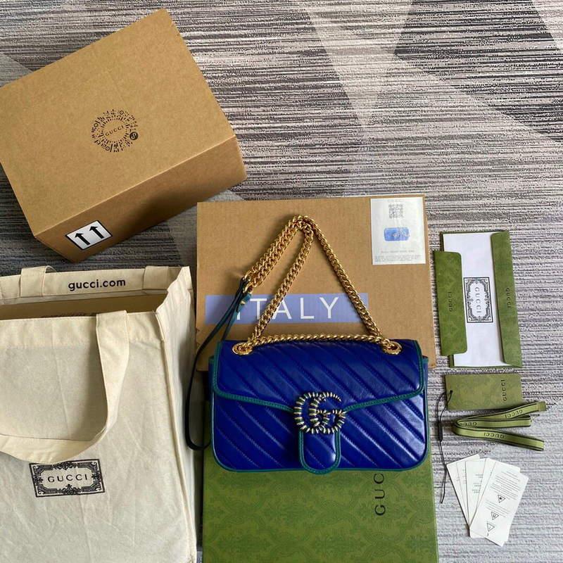 Gucci 443497 GG Marmont Small Shoulder Bag Blue Green