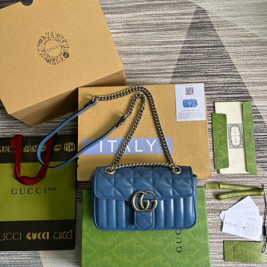 Gucci 446744 GG Marmont Matelassé Mini Bag Blue