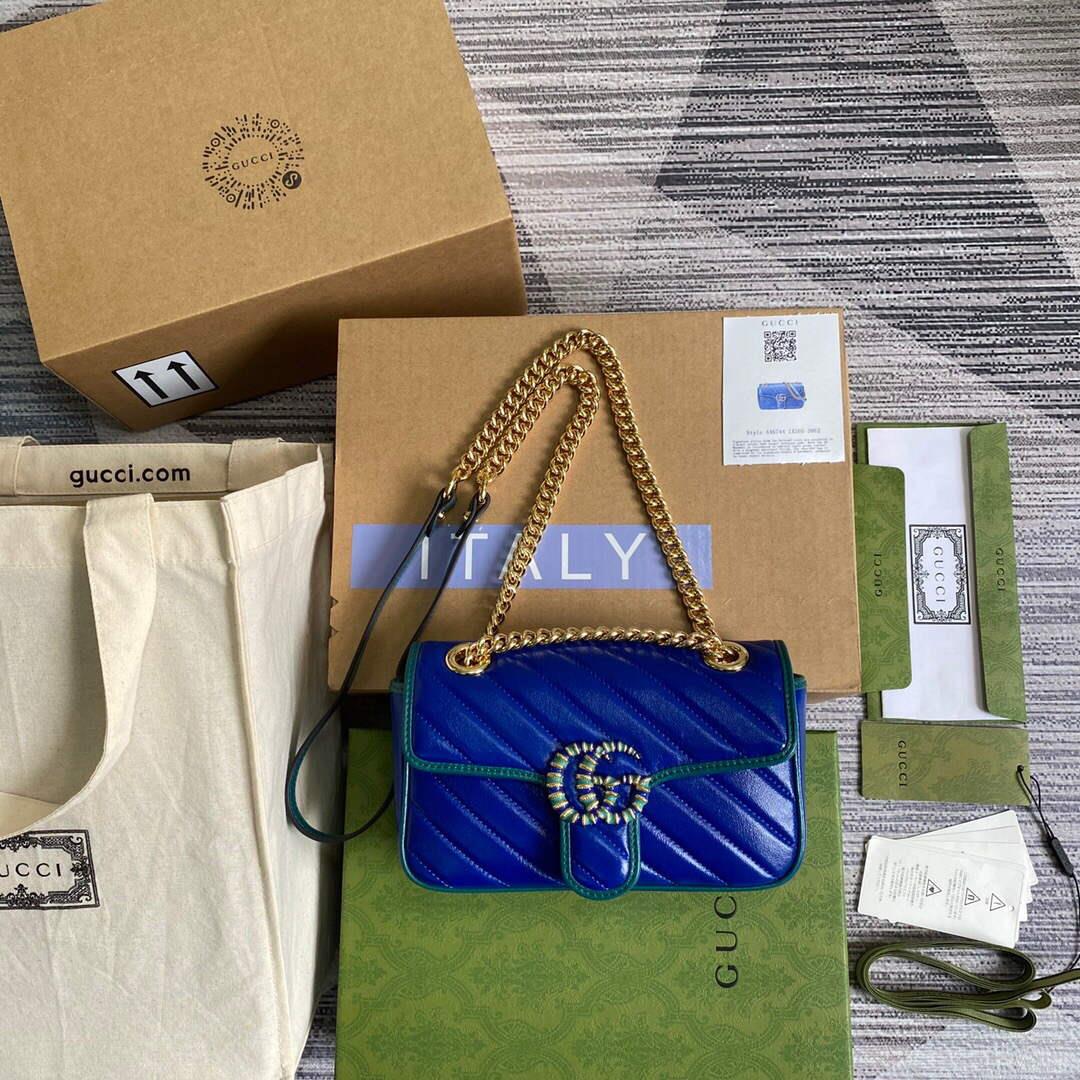 Gucci 446744 GG Marmont Mini Matelassé Shoulder Bag Dark Blue