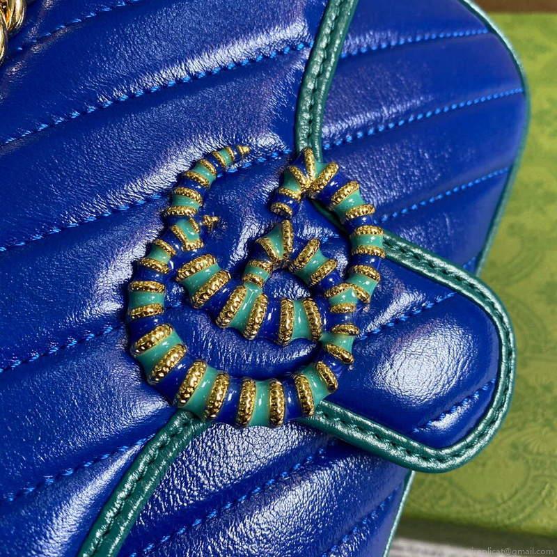 Gucci 446744 GG Marmont Mini Matelassé Shoulder Bag Dark Blue