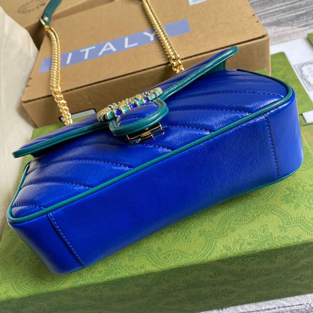 Gucci 446744 GG Marmont Mini Matelassé Shoulder Bag Dark Blue