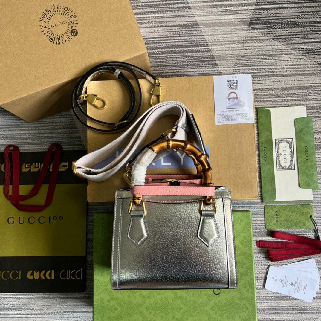 Gucci 702732 Gucci Diana Mini Tote Bag Silver