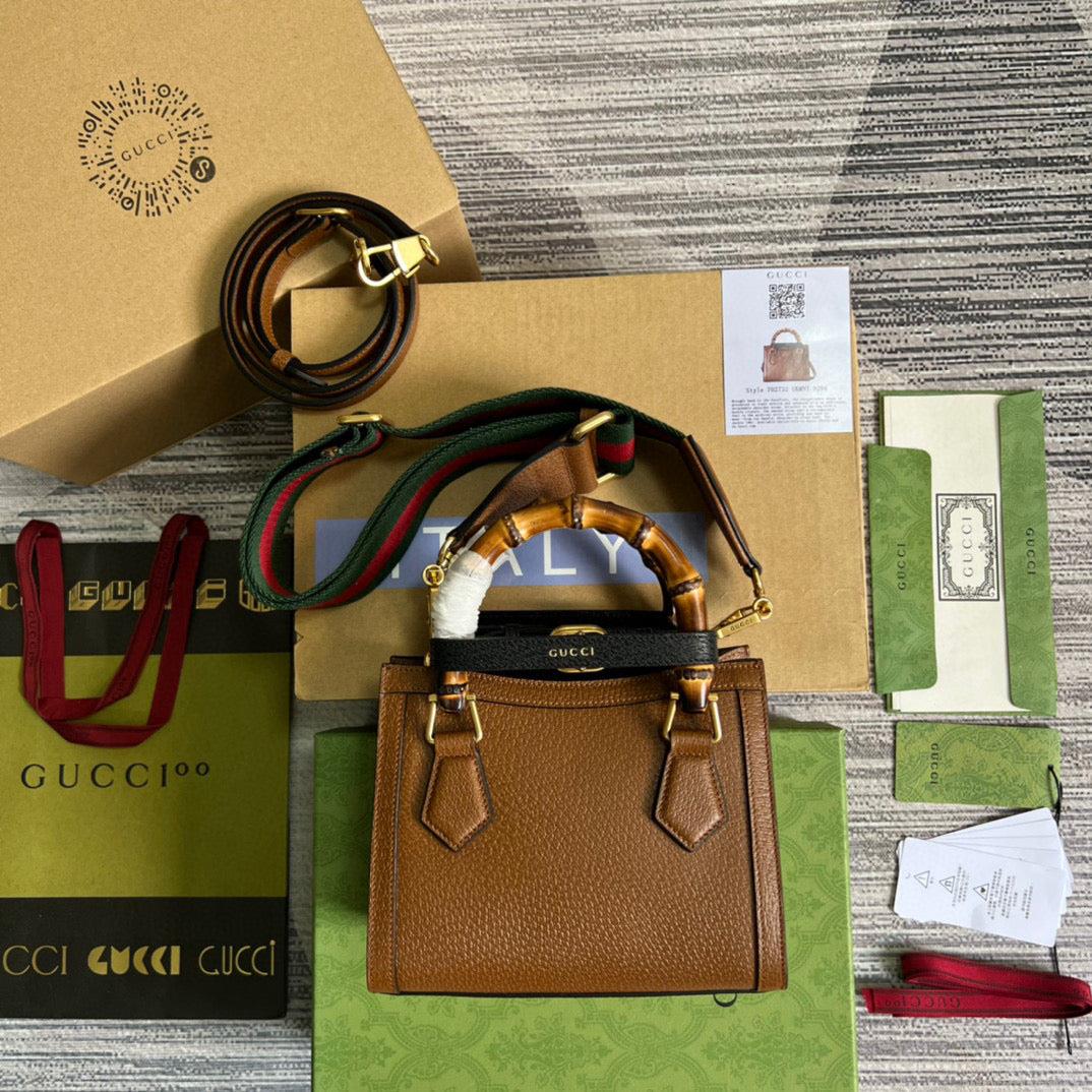 Gucci 702732 Gucci Diana Mini Tote Bag Brown leather