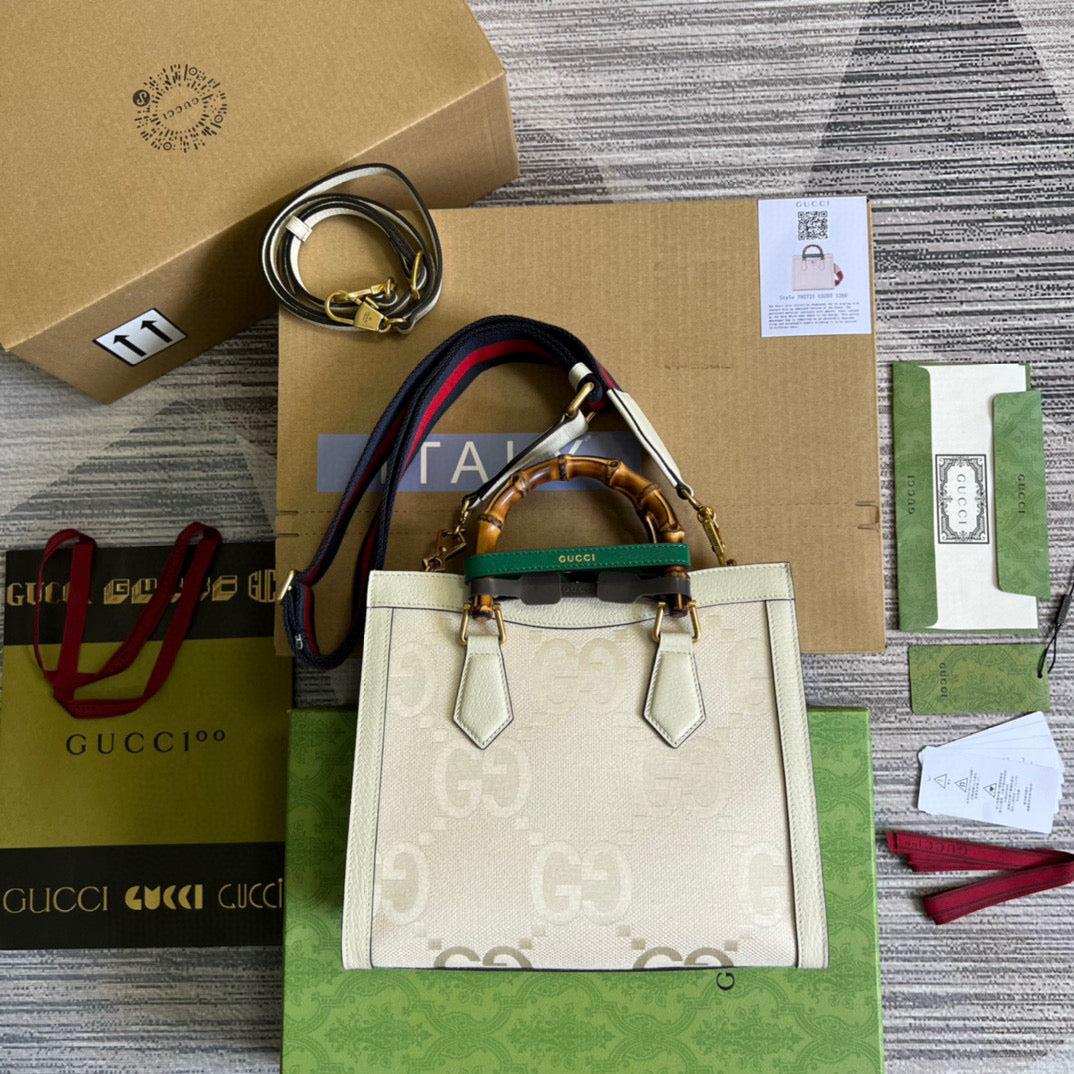 Gucci 702721 Diana Small Tote Bag GG white leather