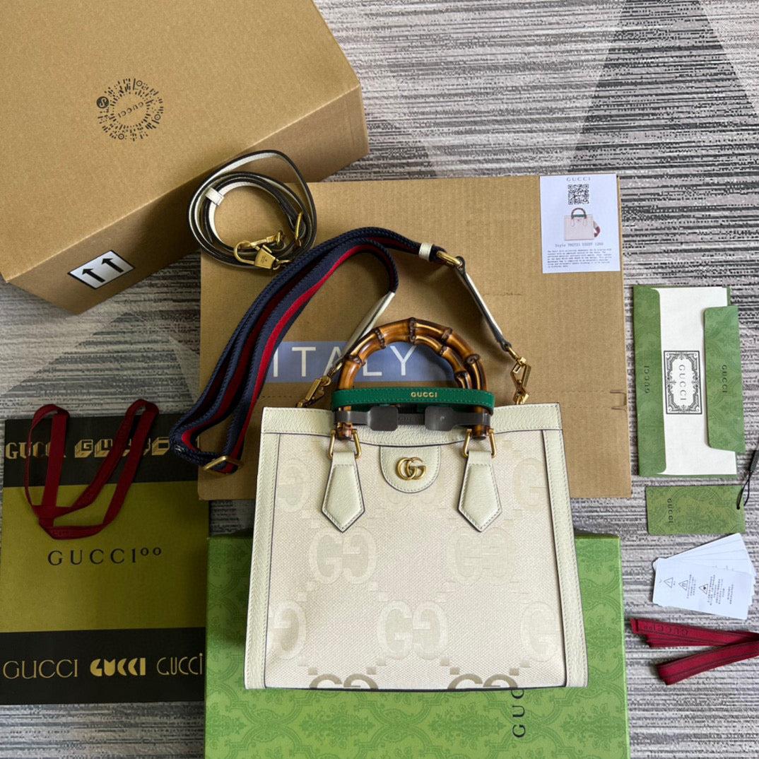 Gucci 702721 Diana Small Tote Bag GG white leather
