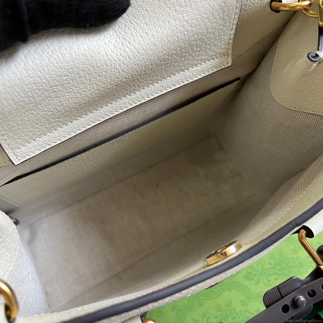 Gucci 702721 Diana Small Tote Bag GG white leather