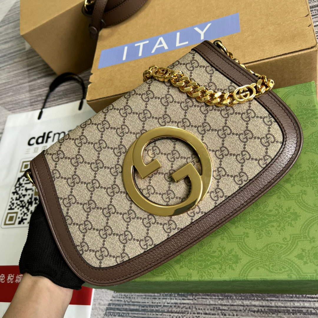 Gucci 699268 Blondie shoulder bag Beige and ebony GG Supreme canvas