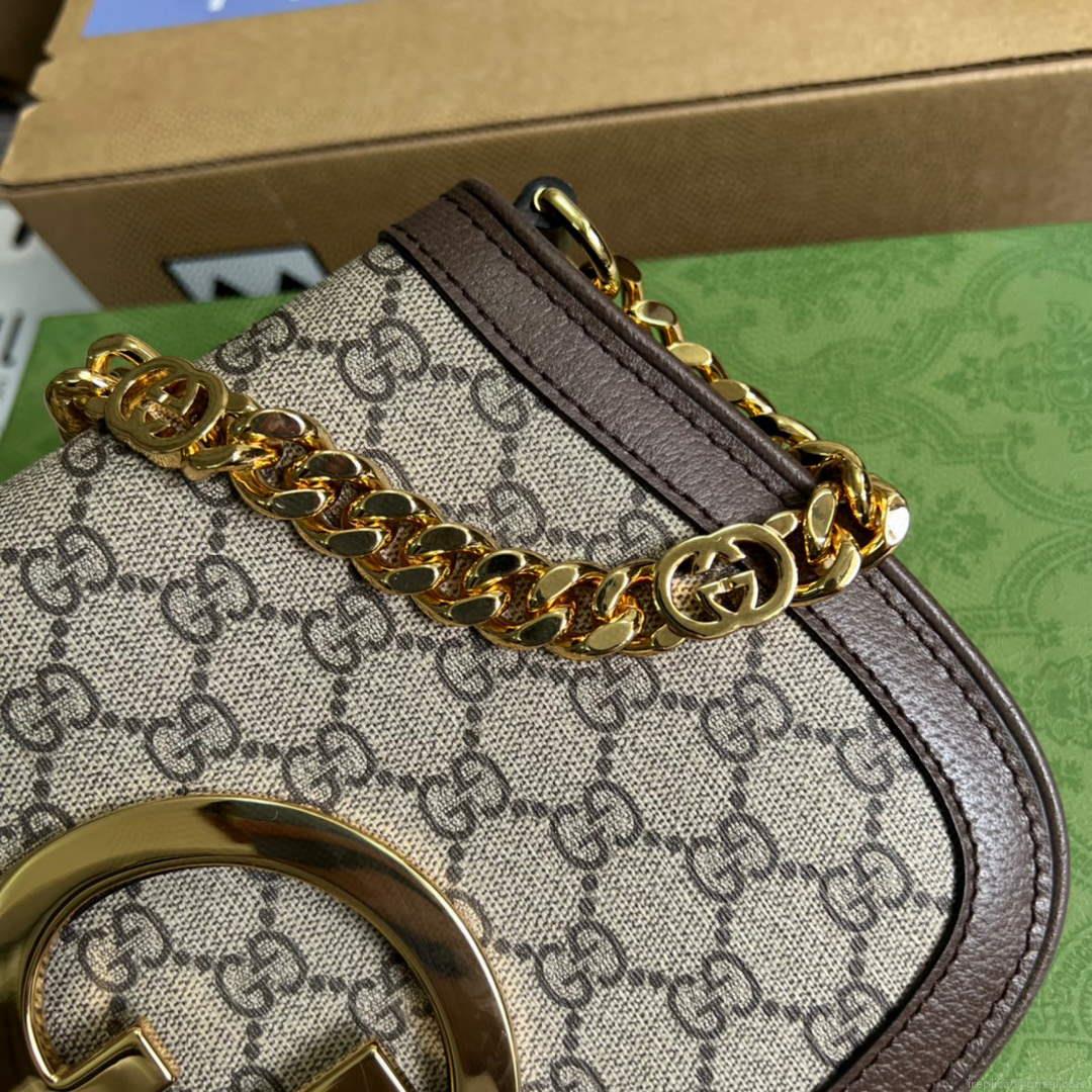 Gucci 699268 Blondie shoulder bag Beige and ebony GG Supreme canvas
