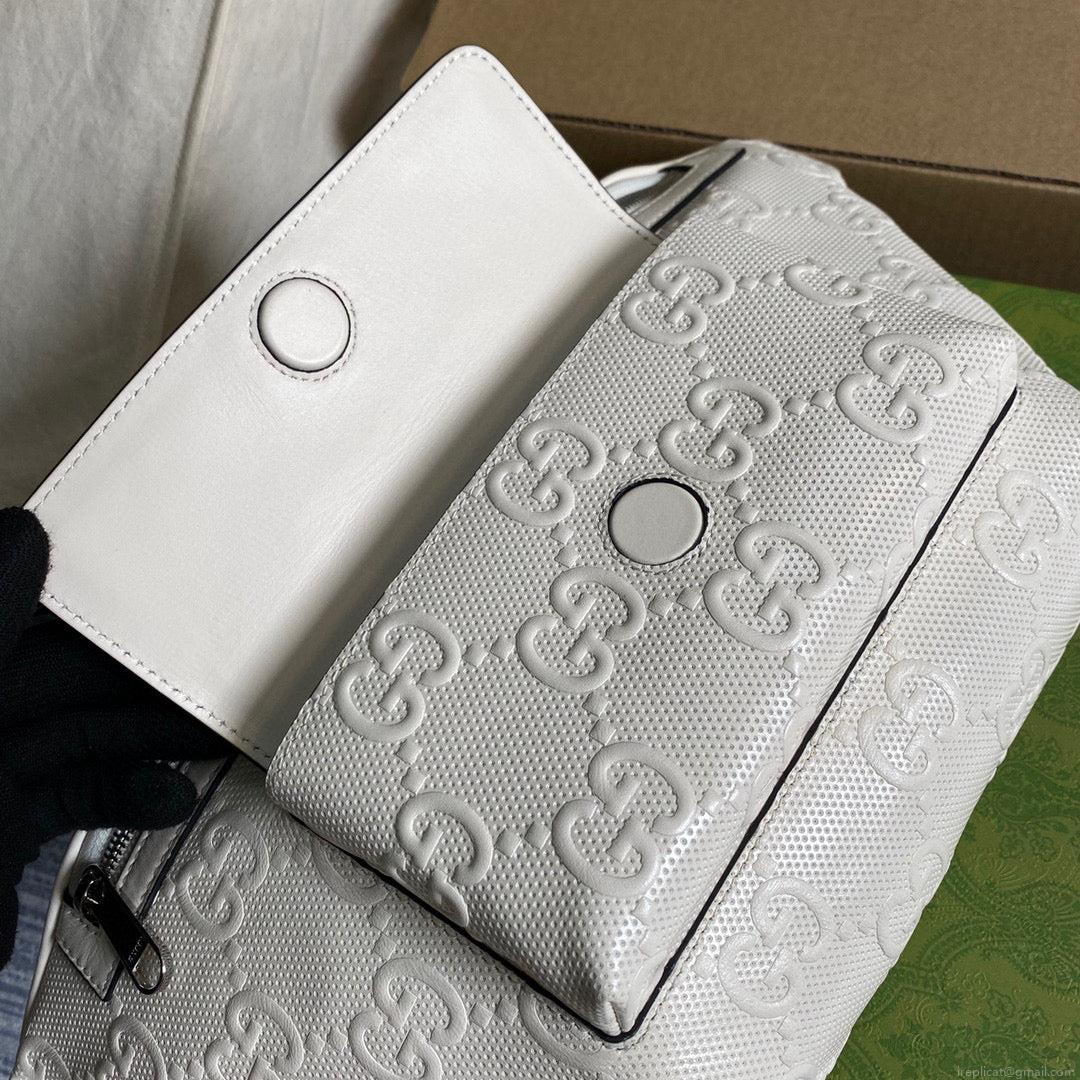 Gucci ‎645093 GG embossed belt bag White GG embossed leather