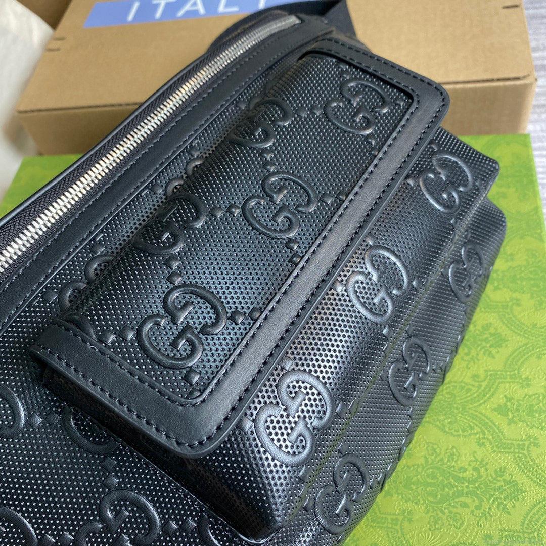 Gucci ‎645093 GG embossed belt bag Black GG embossed leather