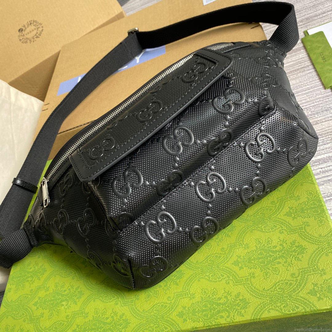 Gucci ‎645093 GG embossed belt bag Black GG embossed leather