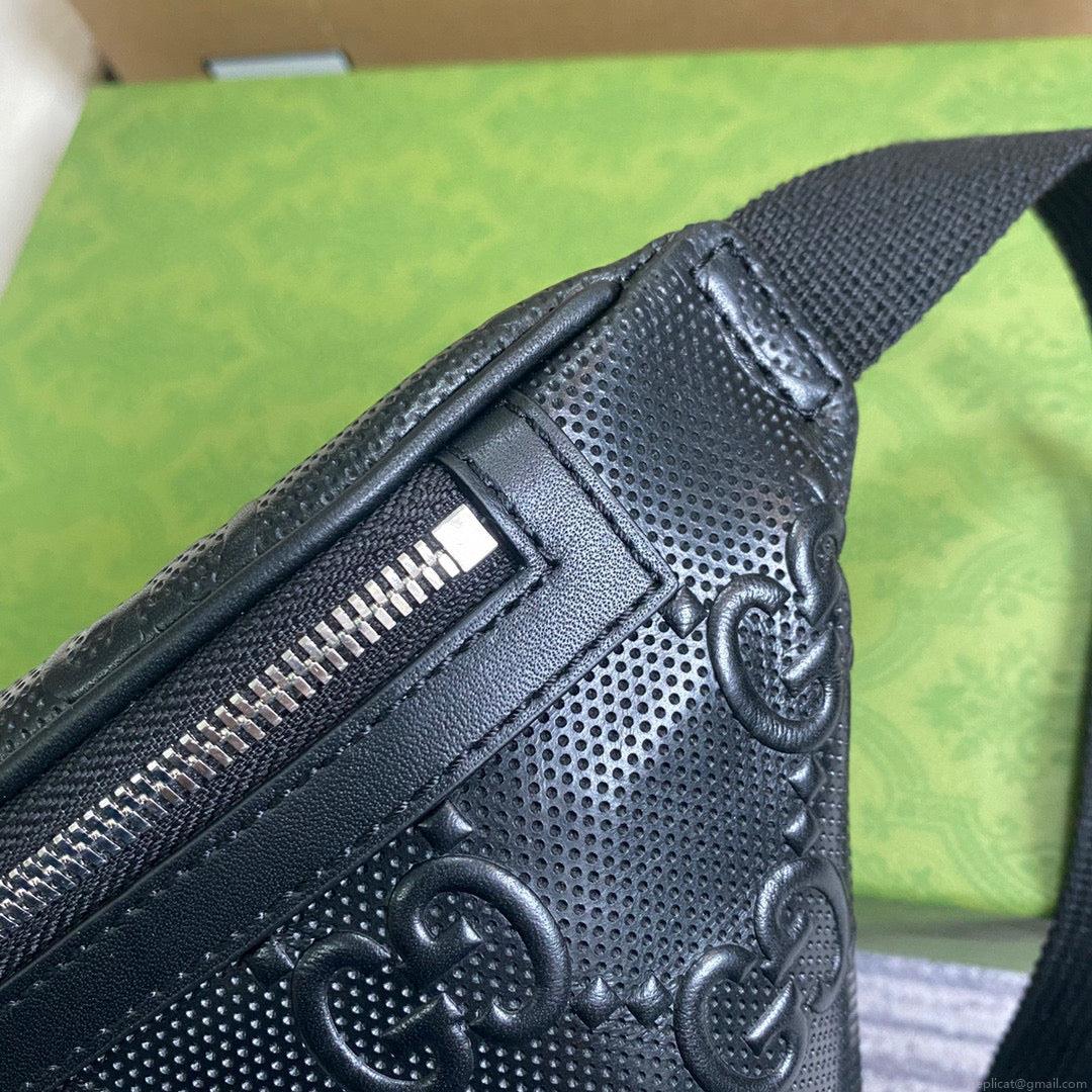 Gucci 658582 GG embossed belt bag Black GG embossed leather
