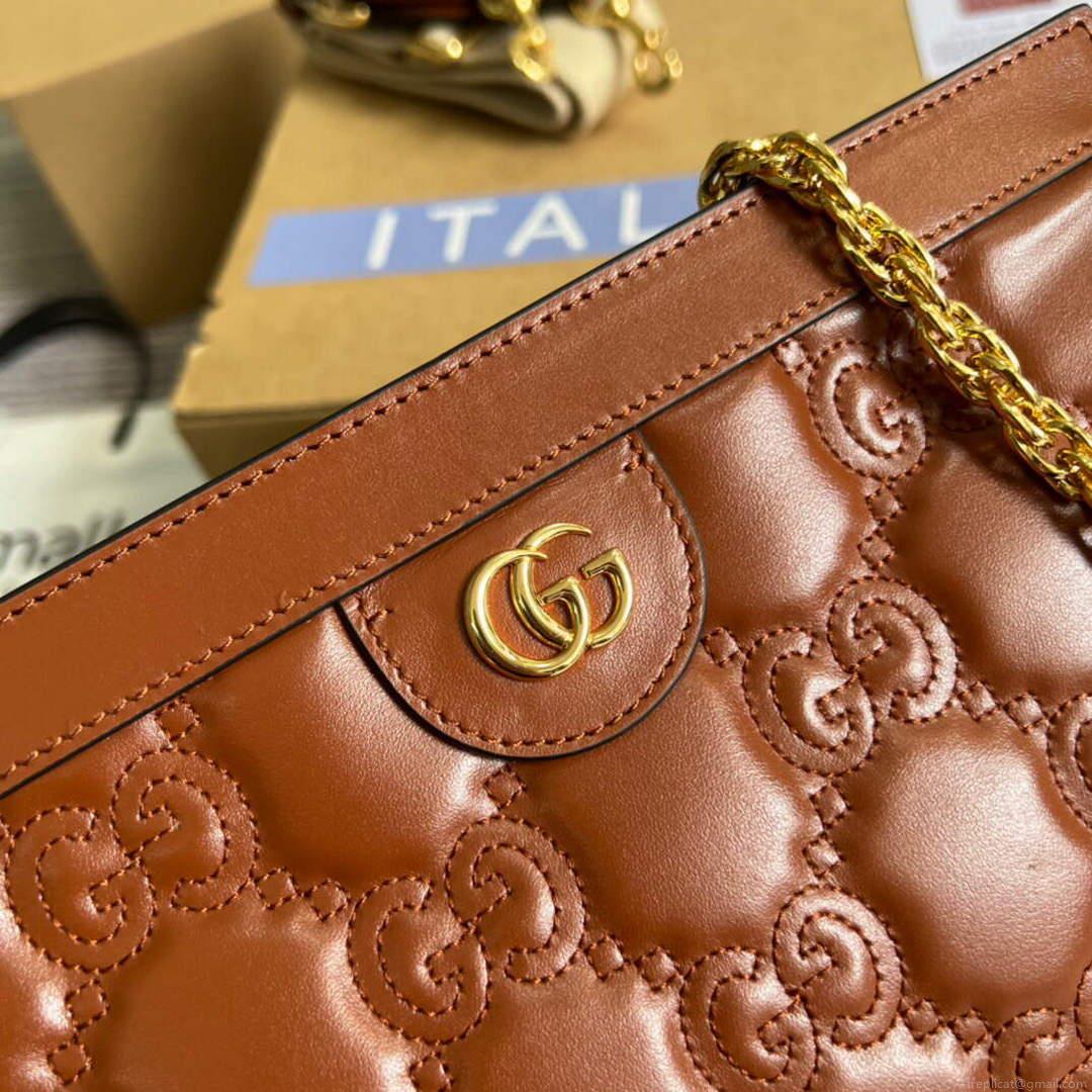 Gucci 702200 GG matelassé leather shoulder bag brown