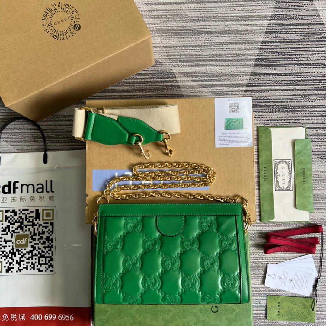 Gucci 702200 GG matelassé leather shoulder bag Green