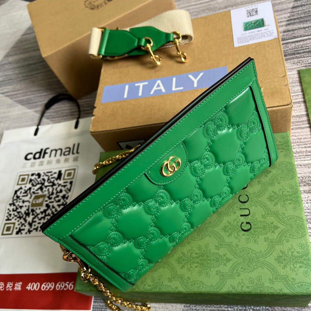 Gucci 702200 GG matelassé leather shoulder bag Green