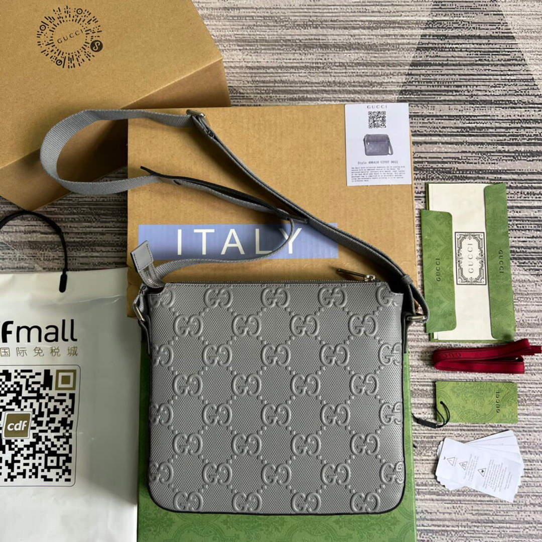 Gucci 406410 GG embossed small messenger bag Grey