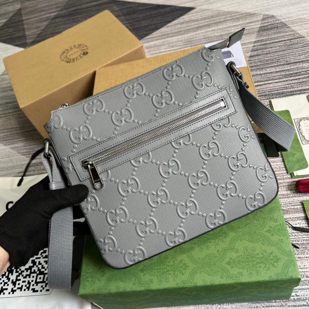 Gucci 406410 GG embossed small messenger bag Grey